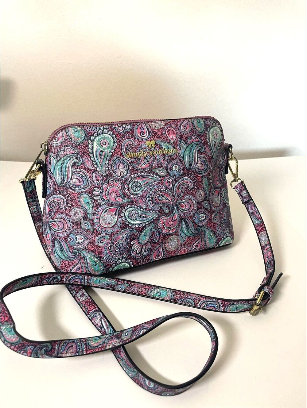 Simply Southern Paisley Crossbody Bag - Multi-Color Purse - 11" x 7" x 5"
